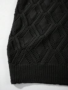 ANDREILEE Herr Ny Casual Löst Minimalistisk Enfärgad Diamantmönster Elegant Nischdesign Mångsidig Pendling Polokrage Kortärmad T-shirt Stickad Topp, Vår/Sommar - Svart - Visa 9
