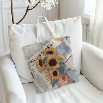 1个创意图案帆布手提袋，可重复使用购物袋，适用于房间、墙壁、门廊，时尚单肩包，大容量手提包，适合购物和日常使用，送给闺蜜的生日礼物