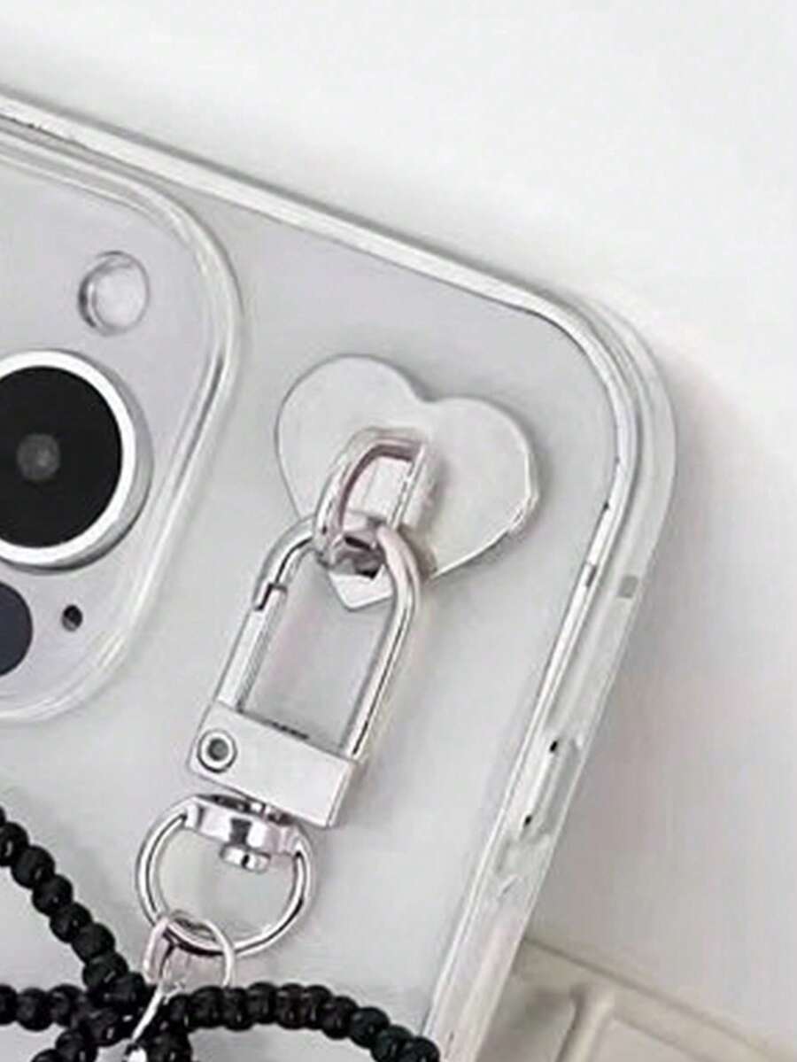 2 Silver Heart-Shaped Hook Decorative Phone Lanyards, Convenient To Carry, With Adhesive On The Back To Prevent Detachment, Stylish And Exquisite, Making Them Ideal Birthday And Holiday Gifts For Mothers, Family, And Friends, And Also Perfect As Phone Charms And Phone Chains. - Multicolor - View 1