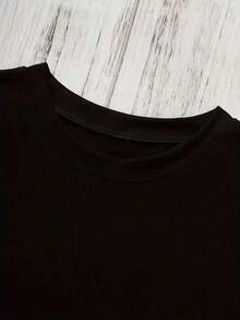 Playera de mujer 100% algodón manga corta cuello redondo gráfico de frase atrevida en tonos dorado y blanco para verano - Negro - Ver 3