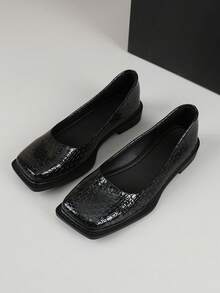 XBYASDF Giày bệt nữ màu đen bóng, chất liệu dệt, mũi vuông, kiểu dáng slip-on, đa năng, phù hợp cho việc đi làm hàng ngày, năm 2026. - màu đen - Xem 8