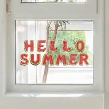 1pc Summer-Themed Window Stickers Featuring Hello Summer Text Pattern Design, With Waterlemon Pattern Design, Self-Adhesive Removable PVC Stickers, For Home Decor In Living Rooms Bedroom Window Wall Decor, Single Use - A - View 6
