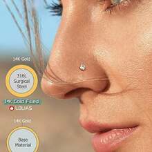 6件套时尚Y2K不锈钢L型鼻钉套装，20G 3mm合成锆石鼻钉，男女通用，夏季海滩日常派对节日礼物 - 金黃色 - 查看 8
