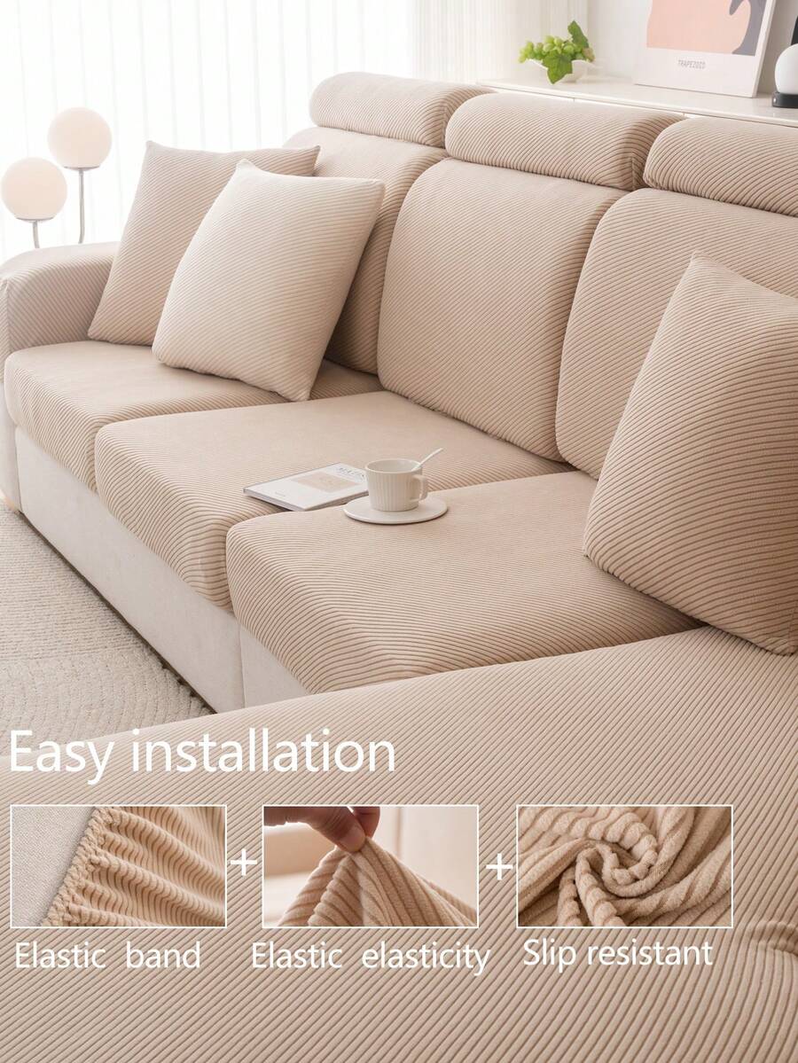 1pc Elastic Thickened Comfortable Sherpa Sofa Cover, Non-Slip Full Coverage Sofa Seat Cushion, 4-Season Universal Sofa Slipcover, Fabric Thick Sofa Blanket, Machine Washable, Pet Friendly, Decor For Bedroom, Office, Living Room, Fit For Corner Sofa, L-Shaped Sofa, 1/2/3/4 Seater