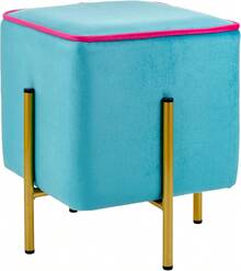 Pouf quadrato in velluto Baroni casa, pouf imbottito per il soggiorno, sgabello pouf per la camera da letto, fucsia con bordo turchese, 33x33x38 OLHU - Turchese Bordo Fuxia - Visualizzare 1