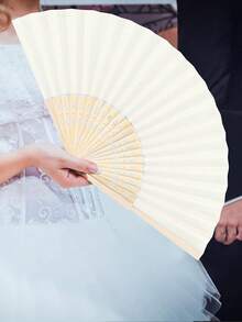 丝绸手扇，新娘手持折扇，竹制手持折扇，适合婚礼派对、伴娘礼物、派对装饰 - 白色 - 查看 9
