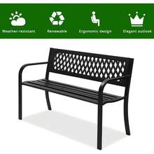 47'' Outdoor Bench, Weather Resistant Garden Patio Bench Powder Coated Iron Frame W/PVC Mesh Backrest Slatted Seat, 2-Person Outdoor Furniture For Front Porch Entryway Park (Black) - Black - View 6