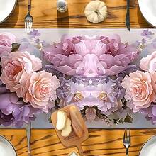 1pc Tablecloth With Light Purple Bouquet Pattern On Teal And White Background, Suitable For High-Quality Restaurant Party Decorations, Can Be Used For Tables, Chairs, Kitchens, Dining - 13x35.4/47.2/63/72/78.7 Inches - Purple - View 2