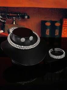 1pc Fashion Elegant Teardrop Gemstone Princess Necklace & Headchain, Oval Pendant Necklace, Luxury Rhinestone Dual-Use Choker Necklace, Bridal Crown Headpiece, Sparkling Letter Decor, Crystal Embellished, Suitable For Parties, Weddings, Photoshoots,Summer,Beach - Claw Chain Silver 023 - View 4