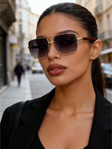 Gafas de moda de doble cañón, con patrón de veta de madera impreso por dentro y por fuera, adecuadas para el uso diario, el transporte, los viajes y las vacaciones en la playa - Multicolor - Ver 14