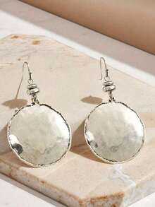 1 Pair Of New Vintage-Style Simple Distressed Metal Round Earrings, Suitable For Women's Daily Wear And Versatile In Use - 金黃色 - 查看 3