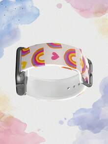 1pc Graffiti Rainbow Heart Soft Elastic Breathable Comfortable Replacement Watch Band, Compatible With Samsung, Honor Smartwatches, 38mm 40mm 41mm 45mm 44mm 42mm 46mm 49mm, Holiday Gift Daily Fashion Casual Multi-Color Silicone Watch Strap Compatible With Apple Watch Ultra Series SE/11/10/9/8/7/6/5/4/3/2/1 - Multicolor - View 5