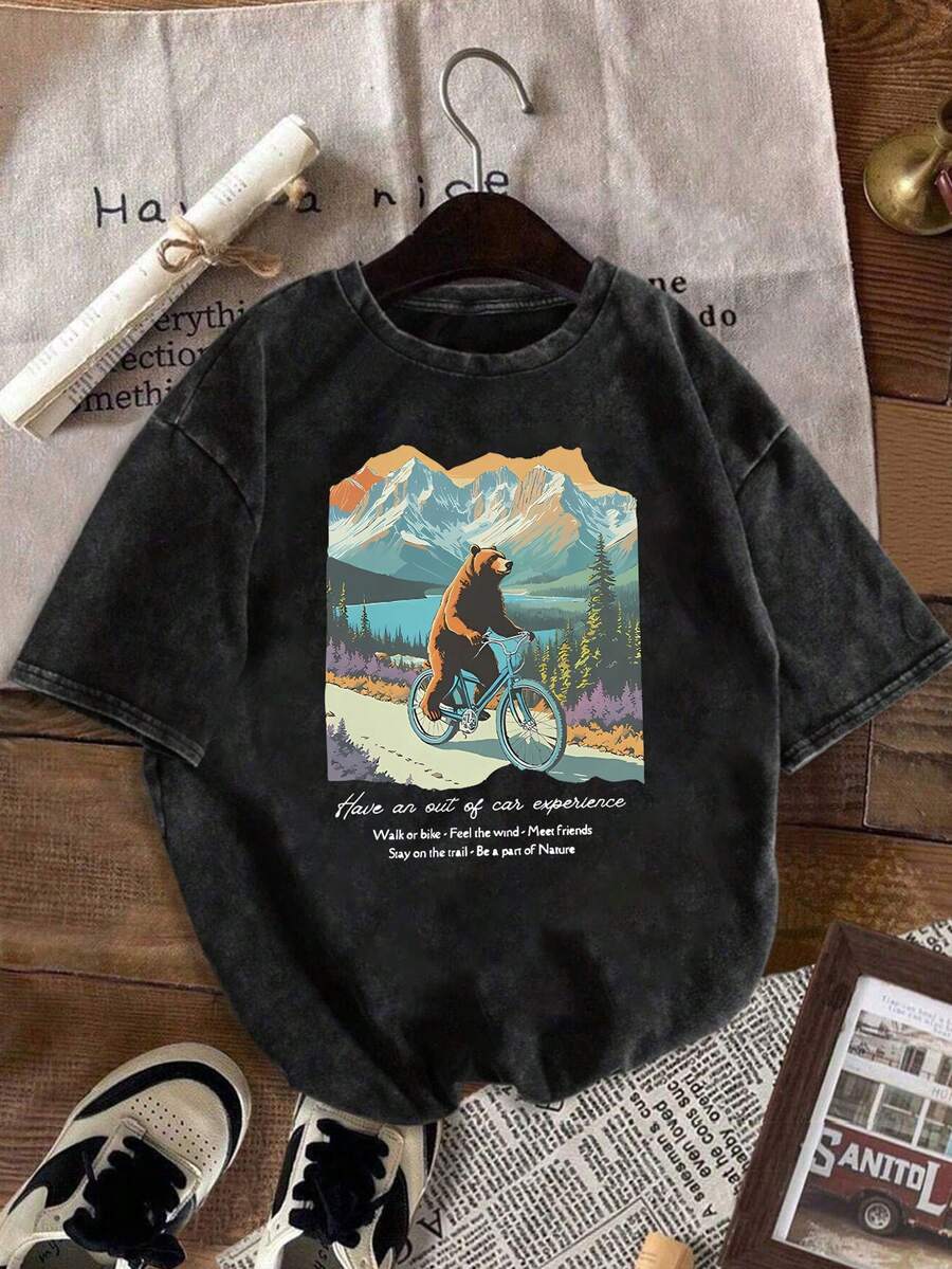 Esta nueva camiseta clásica estampada para mujer con temática de conducción informal al aire libre de 2025 está disponible en todas las tallas y es imprescindible para fiestas navideñas, vacaciones y reuniones familiares, además de ser un regalo ideal para mujeres. - Negro - Ver 1