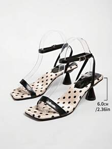 Sandal đế dày đính quả anh đào, thiết kế mũi vuông tối giản, thích hợp cho mùa hè. - màu đen - Xem 6
