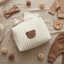 1pc Quilted Baby Stroller Hanging Bag, Diaper And Bottle Storage Bag, Convenient Carry-On Mother & Baby Organizer - Bear - View 8