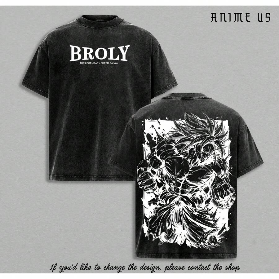 Legendary Super Anime Shirt Vintage Washed Retro Graphic Powerful Form Massive Muscle Streetwear Limited - 黑色 - 查看 1