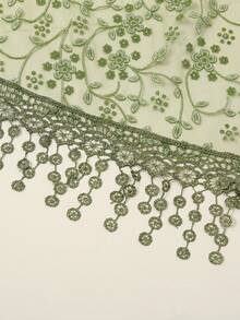 1pc Women's Fashion Floral Lace Trim Triangular Scarf/Headscarf,Beach,Holiday - Army Green - View 7
