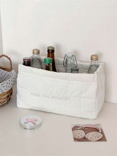 PURDORED 1pc Solid Color Makeup Storage Basket Large Capacity Desktop Cosmetic Brushes, Skincare & Makeup Products, Lipsticks, Eyeshadows Earphones, Small Items Storage Basket Gift For Valentine's Day,For Bathroom,Bedroom Collection Basket