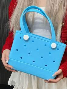 1pc Large Capacity Practical EVA Beach Tote Bag, EVA Women's Beach Handbag With Breathable Holes - Lightweight Durable Solid Color Open Design, Large Waterproof Washable Sturdy Open Tote Bag, Suitable For Beach, Pool, Sports, Pool Side, Shopping And Picnic - Fashionable Holiday Accessory, Beach Bag, Holiday, Casual Outing, Festival Gift, Leisure Use, Stylish Tote Bag | Vibrant Tote Bag | Durable Tote Bag, Cute Tote Bag, Christmas Gift, Shopping, Swimming, Work, Travel - Multicolor - View 5