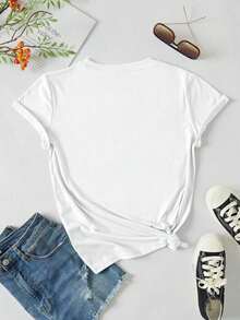 Camiseta Blanca de Manga Corta con Cuello Redondo para Mujer, con Gráficos de Ranas Divertidas, Top Casual y Lindo de Verano, 100% Algodón - Blanco - Ver 3