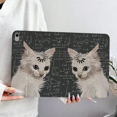 1个360°旋转猫咪造型平板电脑保护套，多角度磁吸支架，带自动休眠/唤醒功能，兼容iPad Pro/Air、iPad 5/6/25