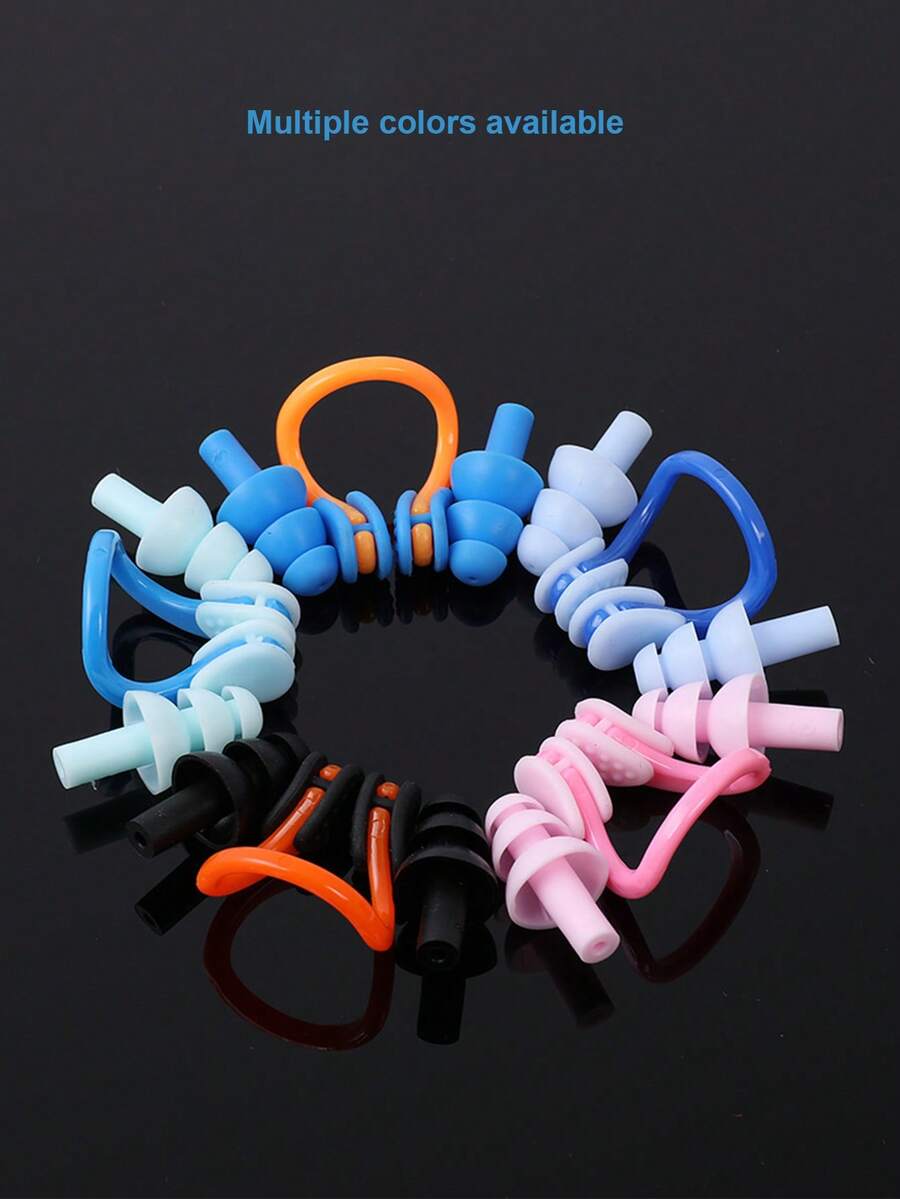 1 Juego de Pinza Nasal + 2 Tapones para los Oídos, Equipo de Protección Auditiva Antiagua de Silicona para Natación, 5 Opciones de Color - Juego de tapones para los oídos y pinzas para la nariz - Ver 1