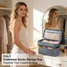 3-In-1 Bra, Panty & Socks Storage Set With Zipper Closure, Multi-Layer Compartment, Portable Large Capacity, Essential For Travel - View 3