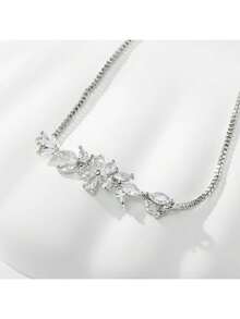 1件花朵立方氧化锆拉环手链，情人节或母亲节送给女性的礼物 - 銀色 - 查看 8