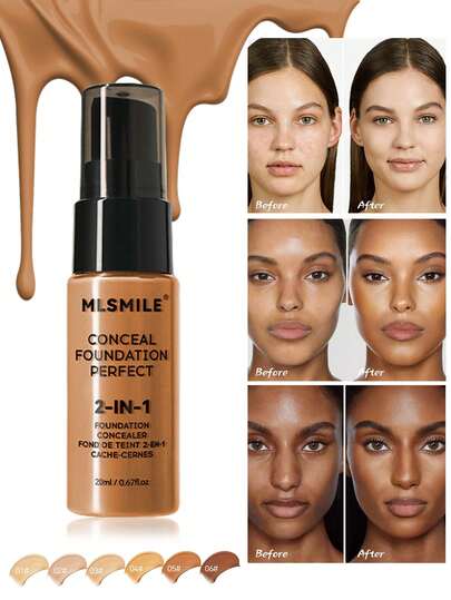 6 Colores de Base de Maquillaje Líquida, de Larga Duración, Resistente al Agua, Resistente al Sudor, Fácil de Mezclar, Control de Grasa, Ocultamiento, Hidratante, Minimizador de Poros, Ligera, Acabado Natural, Maquillaje Cosmético, Apto para Mujeres y Niñas, Perfecto para Otoño/Invierno, Moda Y2K, Ideal para Regalos de Cumpleaños, Día de San Valentín, Esencial para Fiestas