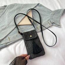 1 pieza Bolso de teléfono mini tejido, bolso tipo cubo, bolso cruzado tejido para vacaciones en la playa - Multicolor - Ver 7