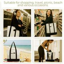 1/4/8pcs 17.7x12.6x5.9inch Large Capacity Natural Color Contrast Color Canvas Multi-Piece Set, Wedding Bachelorette Party SPA Gift Tote Bag, Travel Storage Bag, Shopping Bag, Mommy Bag, Beach Bag, Suitable For Wedding Theme Party, DIY Personalized Painting Embroidery Heat Transfer Tote Bag, Bright Color With Front Phone Fashion Glasses Pocket Large Shoulder Bag - View 10