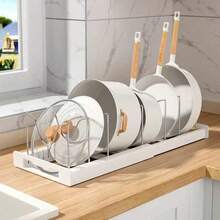 Giá đựng nồi chảo, 1 chiếc, giải pháp lưu trữ nhà bếp tối ưu - Giá đỡ tiết kiệm không gian, có thể mở rộng với giá để nắp nồi, giá để dụng cụ và khay thoát nước. - Nhiều màu - Xem 11
