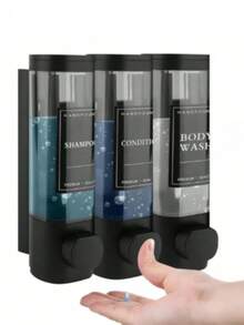 No-Drill Wall Mount Soap Dispenser, 3-Chamber Shower Pump For Shampoo, Soap Dispenser, Shower Pump, Shampoo And Conditioner Dispenser, Shower Soap Dispenser,Conditioner And Body Wash, Adhesive Triple Liquid Soap Dispenser With Security Lock & Waterproof Labels For Bathroom, Hotel & RV - Black - View 17