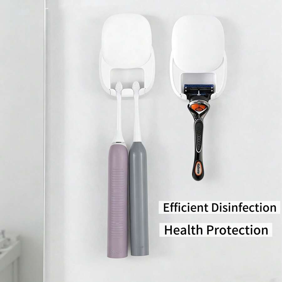 Best-Selling No Drill Wall-Mounted UV Sterilizer Toothbrush Holder With Drying Function, Bathroom Toothbrush Storage Rack, 500mAh - White - View 1
