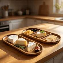 1/2pcs Cheese Board, Acacia Wood Serving Tray, Oblong Wooden Platter, Appetizer Holder, Snack Dish, Candy Plate, Milk And Coffee Tray, Home Serving Tray, Suitable For Cheese, Fruits, Desserts, Cakes, Coffee, Tea, Bread, Breakfast, Kitchen Use - View 9