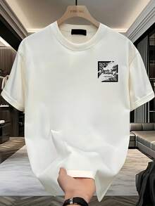 Roupas de verão, blusas de verão. Nova camiseta oversized americana de alta costura, com gola redonda e mangas curtas, apresentando um estilo casual único e sofisticado, perfeito para casais. Camiseta de algodão, blusa de primavera. - Branco - Ver 2