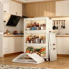 45cm Foldable Kitchen Storage Cabinet With Silent Wheels, 2–5 Layers Optional,Space Saving Foldable,Easy Clean,Multi-Layer Organizer For Spices Tableware Cookware Pantry. - 白色 - 查看 8