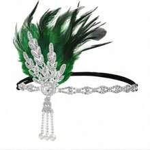 Băng đô cài tóc lông vũ kiểu thập niên 1920, phụ kiện đội đầu phong cách Bohemian thập niên 20, băng đô cài tóc lông vũ kiểu thập niên 1920 dành cho nữ, họa tiết hình kim cương, hợp kim kẽm. - Nhiều màu - Xem 12