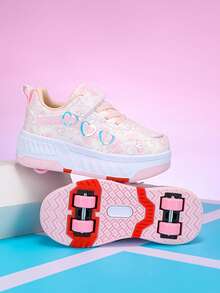 Girls' 4-Wheel Roller Skate Shoes, New Kids Roller Sports Shoes, 4-Season PU Leather Lightweight Durable Roller Skates, Fashionable Hook And Loop Adjustable Double Wheel Hidden Roller Shoes, Wheels Can Be Freely Detached, 2-In-1 Roller Skating & Sneakers, Roller Shoes For Teenagers - Multicolor - View 10