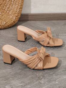 Giày sandal cao gót mũi vuông, sandal cao gót hở mũi gợi cảm dành cho nữ, thích hợp cho mùa xuân/hè. - Màu Khaki - Xem 3