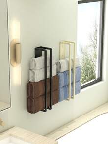 1pc Wall-Mounted Towel Rack, Space-Saving, Modern Design, Metal Material, Suitable For Bathroom In Modern Homes - Multicolor - View 8