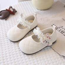 1 Đôi giày Mary Jane hình thỏ hoạt hình cho bé gái, giày da viền ren mới năm 2026, giày cổ thấp dễ thương. - Màu be - Xem 2