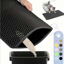 Cat Litter Mat, Double Layer Cat Litter Box Mat, EVA Non-Slip, Waterproof Urine Proof Cat Litter Catcher Mat, Easy Clean Scatter Control - Black - View 12