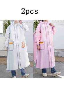 儿童连帽雨衣，男女童校服雨衣，小学/初中学生雨衣，带背包收纳空间，简约可爱设计 - 多色 - 查看 20
