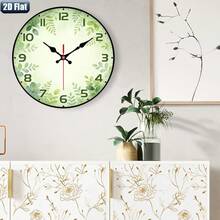 2D Flat.1pc. Forest-Themed Fresh Green Plant Watercolor Clock With Small Yellow Flowers, Silent Decorative Clock, Creative Wall Clock, Suitable For Bedroom, Living Room, Office Decoration, 10inch (AA Batteries Not Included),Mother's Day Gift,Fathers Day Gift,Wedding,Dorm Room Essentials College,House Deocr,Kitchen Essentials - A - 查看 7
