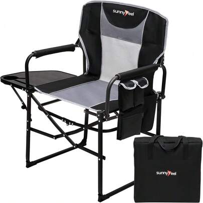 SUNNYFEEL Camping Directors Chair, Heavy Duty,Oversized Portable Folding Chair With Side Table, Pocket For Beach, Fishing,Trip,Picnic,Lawn,Concert Outdoor Foldable Camp Chairs