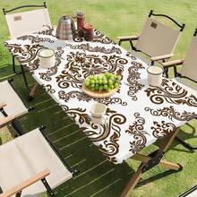 Vintage Baroque Patterned Waterproof Tablecloth, Oil And Stain Resistant Rectangular Dining Table Cover, Suitable For Outdoor Camping, Picnic, Patio, Home, Restaurant, Kitchen, Party Decoration - B - View 12