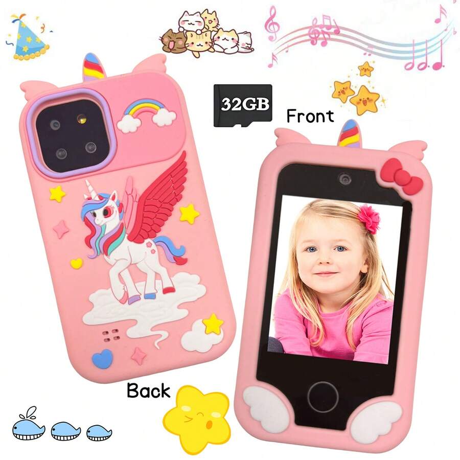 2026 New Unicorn Children's Smart Phone Toy, 2.8" Touch Screen Dual Camera With Selfie & Video, 32GB Storage Card, Educational Games & Music Player, 3-12 Years Old 2-In-1 Learning Toy, Perfect Gift For Boys & Girls