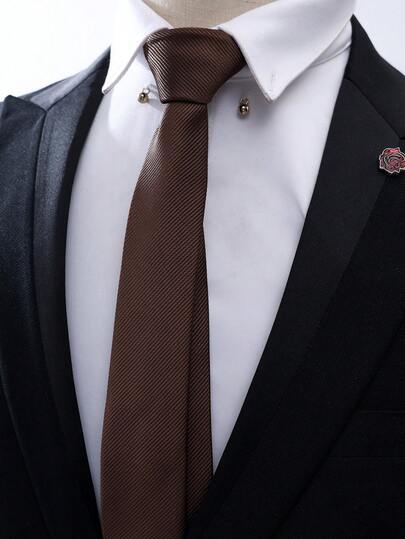 1pc Men's Brown Slim Skinny Tie, Quality Fashion Wedding Party Necktie