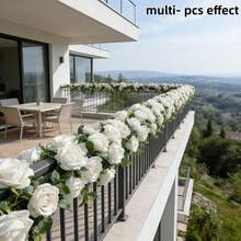 3 piezas Enredadera de rosas artificiales extra largas - Hojas y rosas de plástico realistas, decoración colgante para bodas, aniversarios, centros de mesa para el hogar, chimenea y comedor, sin mantenimiento, decoración de mesa navideña - Blanco - Ver 4